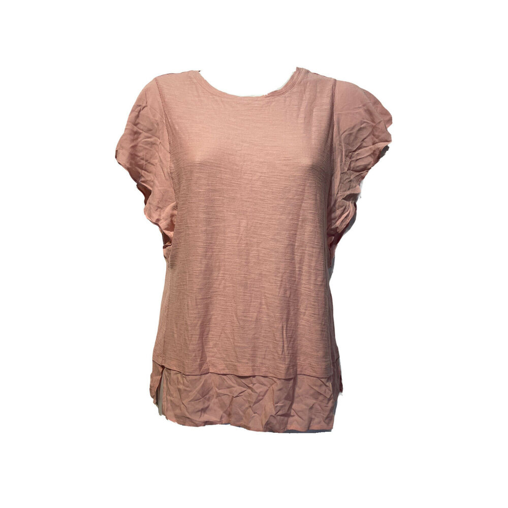 vince camuto Pink sleeveless Ruffle Sleeve Sheer Layer top Blouse Size XXS